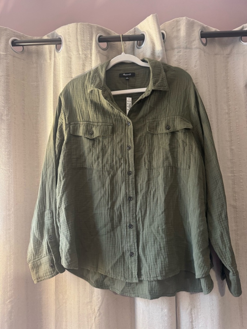 NWT Madewell 100% Cotton Olive Button up shirt, XL